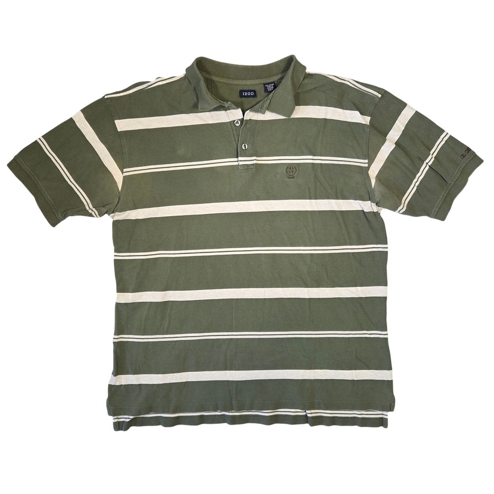 Vintage IZOD Mens Striped Polo Shirt Skater Grunge Punk Short Sleeve 2XLT Y2k